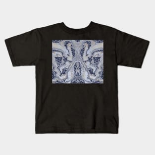 Gunmetal Gray Marble Aesthetic - Blue Cracked Fractals Abstract Pattern Kids T-Shirt